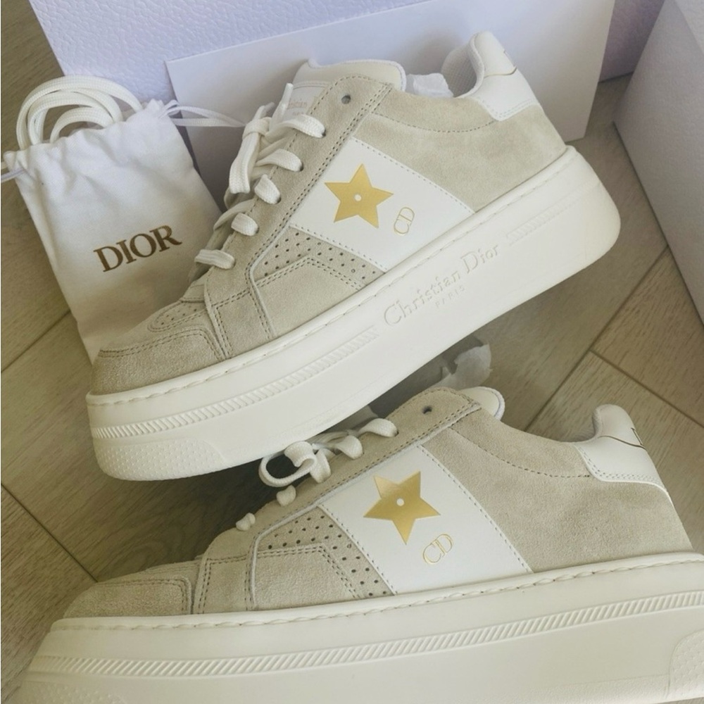 Dior Star Platform Sneakers Light Beige Suede Calfskin Leather - Picture 12 of 16